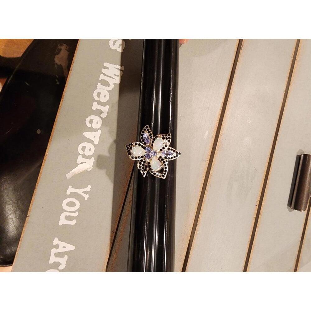 Fire Opal & Black Spinel Tanzanite 925 Sterling Silver Ring Size 9.25 - Picture 7 of 8